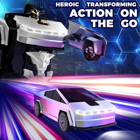 تحويل لعبة RC Cyber ​​Pickup Truck Cars Robot Robot للأطفال ، سيارة التحكم عن بُعد 2.4 جيجا هرتز مع تشوه واحد بزخرفة 360 درجة ، أضواء عيد الميلاد ، هدايا عيد الميلاد للأولاد 4-7-8-12 （1:18） in Kuwait