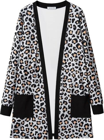 Womens Leopard Print Cardigan Lightweight Long Sleeve Open Front Fall Cardigans S-XXL in Kuwait