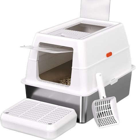 XXXL Stainless Steel Litter Box with Lid, Extra Large 28" Lx20 Dx18.1 H Litter Box for Big Cats, Enclosed Jumbo Metal Litter Boxes with Removable Cover & Footboard, Anti-Leakage,Odorless in Saudi Arabia