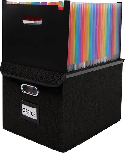 File Organizer Box with Folder, 25 Pockets Accordion File Organizer with Colored Labels, Upgraded & Portable File Folders for Home, Office, School, Dark Grey in Saudi Arabia