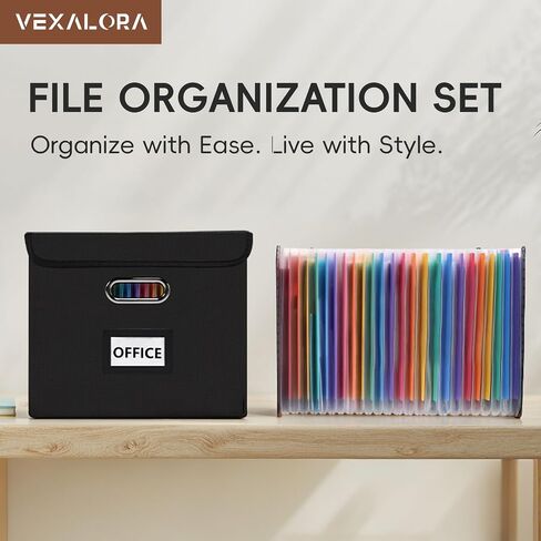 File Organizer Box with Folder, 25 Pockets Accordion File Organizer with Colored Labels, Upgraded & Portable File Folders for Home, Office, School, Dark Grey in Saudi Arabia