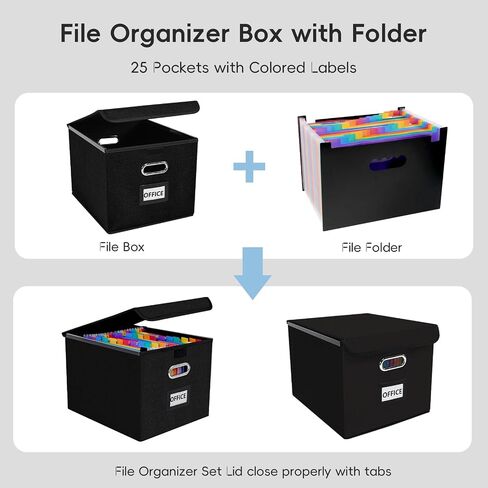 File Organizer Box with Folder, 25 Pockets Accordion File Organizer with Colored Labels, Upgraded & Portable File Folders for Home, Office, School, Dark Grey in Saudi Arabia
