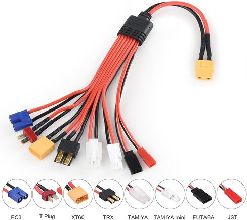 RC Lipo Battery Charger Adapter Connector Wire 8 in 1-موصل عالمي إلى كبل توصيل XT60 لـ TRX و T-Plug و Futaba و Tamiya Mini و Xt60 و EC3 و JST و Tamiya in Kuwait