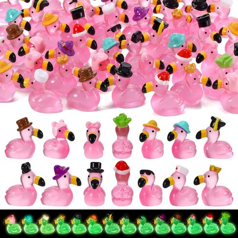 48 Pcs Mini Flamingos 14 Styles Luminous Mini Resin Animals Tiny Flamingos Cute Tny Resin Animals Flamingo Figurine for Garden Dollhouse Home Office Landscape Party Cake Decor in Kuwait