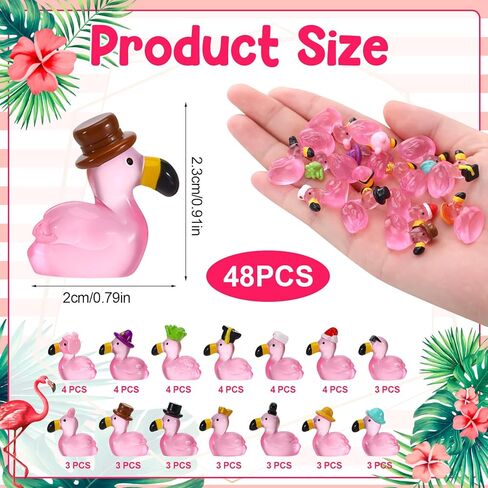 48 Pcs Mini Flamingos 14 Styles Luminous Mini Resin Animals Tiny Flamingos Cute Tny Resin Animals Flamingo Figurine for Garden Dollhouse Home Office Landscape Party Cake Decor in Kuwait