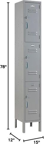 خزانة أبواب ذات 3 مستويات الصناعية 3 ، 12 "W × 15" D x 78 "H ، رمادي ، غير مجمل in Saudi Arabia