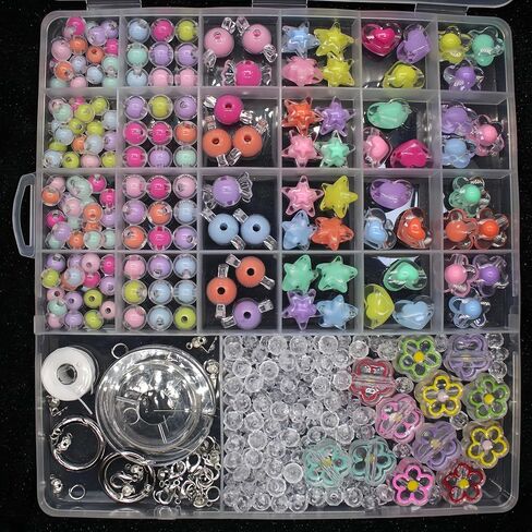 Nikkiguo 200 PCS Acrylic Bear Beads Jewelry Making Kit - 24 لونًا في 4 أنماط: حلوى اللون ، شفاف ، غير شفاف وتوهج في الخرز المظلم مع الأسلاك ، المشابك للأساور DIY ، القلادات ، مفاتيح المفاتيح in Saudi Arabia