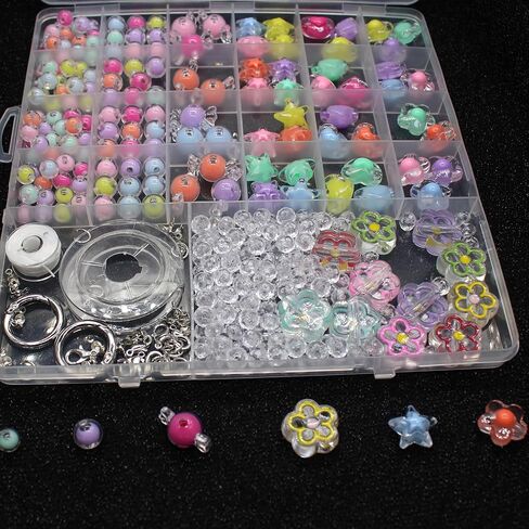 Nikkiguo 200 PCS Acrylic Bear Beads Jewelry Making Kit - 24 لونًا في 4 أنماط: حلوى اللون ، شفاف ، غير شفاف وتوهج في الخرز المظلم مع الأسلاك ، المشابك للأساور DIY ، القلادات ، مفاتيح المفاتيح in Saudi Arabia