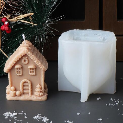 3D Gingerbread House Candle Mould ، عيد الميلاد الزنجبيل ، قالب سيليكون من أجل فندان ، الشوكولاتة ، شمعة شمع الصويا ، الصابون ، الجص ، قنبلة حمام ، صب راتنج الإيبوكسي ، الحرف الكريمة (ب) in Saudi Arabia