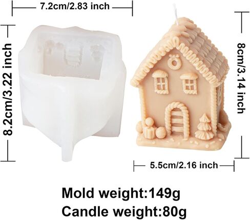 3D Gingerbread House Candle Mould ، عيد الميلاد الزنجبيل ، قالب سيليكون من أجل فندان ، الشوكولاتة ، شمعة شمع الصويا ، الصابون ، الجص ، قنبلة حمام ، صب راتنج الإيبوكسي ، الحرف الكريمة (ب) in Saudi Arabia