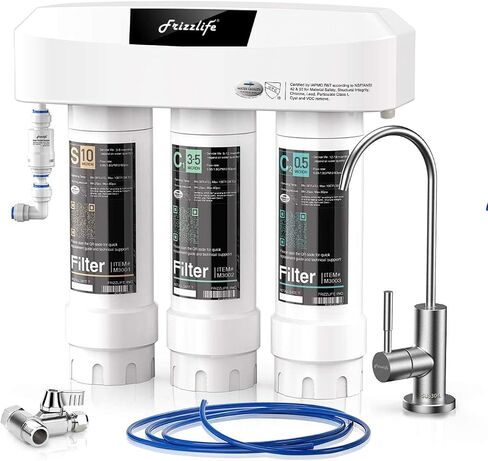 Frizzlife Under Sink Water Filter System with Brushed Nickel Faucet SP99-NEW, NSF 42&53 Certified 3-Stage 0.5 Micron Removes Lead, Chlorine, Chloramine, Fluoride, Odor- Quick Change in Saudi Arabia