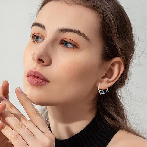Dragon Earrings Sterling Silver Hoop Dragon Hoop Earrings Black Dragon Dangle Drop Earrings Viking Dragon Jewelry Gifts for Women Mother's Day, Sterling Silver, No Gemstone in Saudi Arabia