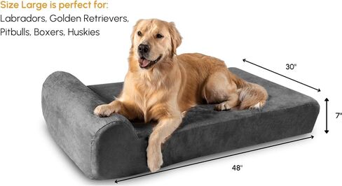 Barker Beds Headrest Dog Bed for Large Sized Dogs (Large, Khaki) – 7" Thick Soft & Comfortable Orthopedic Cushion – Durable & Washable Microsuede Cover – Made in USA in Saudi Arabia