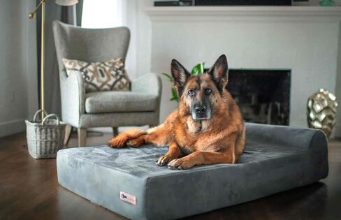 Barker Beds Headrest Dog Bed for Large Sized Dogs (Large, Khaki) – 7" Thick Soft & Comfortable Orthopedic Cushion – Durable & Washable Microsuede Cover – Made in USA in Saudi Arabia