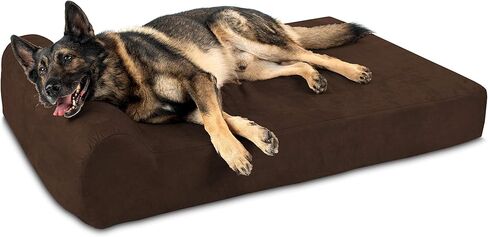 Barker Beds Headrest Dog Bed for Large Sized Dogs (Large, Khaki) – 7" Thick Soft & Comfortable Orthopedic Cushion – Durable & Washable Microsuede Cover – Made in USA in Saudi Arabia
