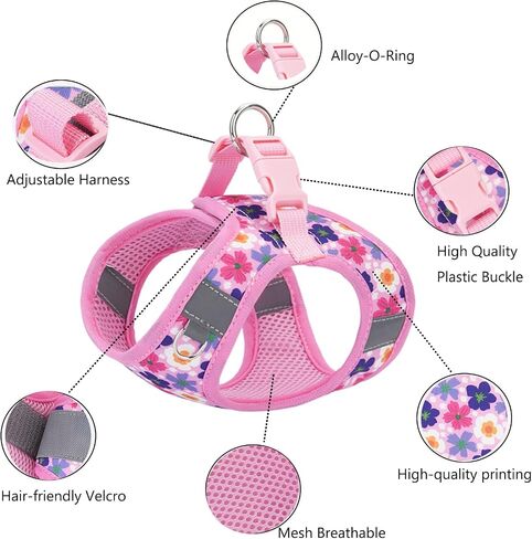 XXS Dog Harness and Leash Set ، خطوة في تسخير الكلب لا سحب للمشي التدريب الجري ، جرو أساسيات للكلاب Cat Bunny ، قابلة للتعديل عاكس الكلب سترة. (الوردي ، xxs) in Saudi Arabia