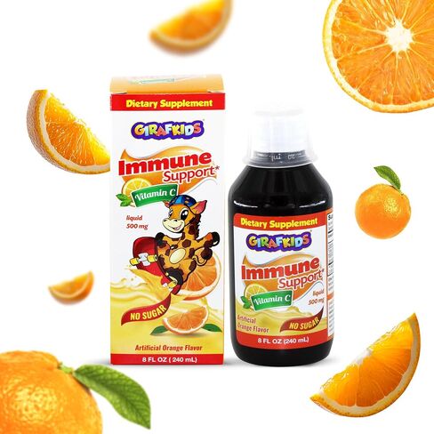 GirafKids Multivitamin Syrup for Children – 8Oz Fl Toddler Multivitamin Liquid Dietary Supplement – Rich in Omega 3, Beta Glucan, Quercetin, Vitamins – Delicious Peach Flavor in Saudi Arabia