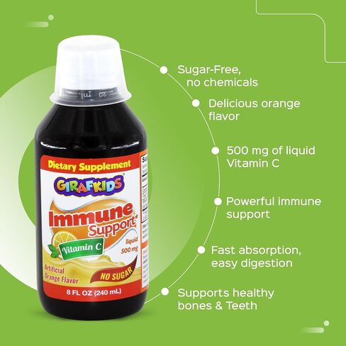 GirafKids Multivitamin Syrup for Children – 8Oz Fl Toddler Multivitamin Liquid Dietary Supplement – Rich in Omega 3, Beta Glucan, Quercetin, Vitamins – Delicious Peach Flavor in Saudi Arabia