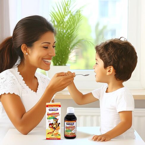 GirafKids Multivitamin Syrup for Children – 8Oz Fl Toddler Multivitamin Liquid Dietary Supplement – Rich in Omega 3, Beta Glucan, Quercetin, Vitamins – Delicious Peach Flavor in Saudi Arabia