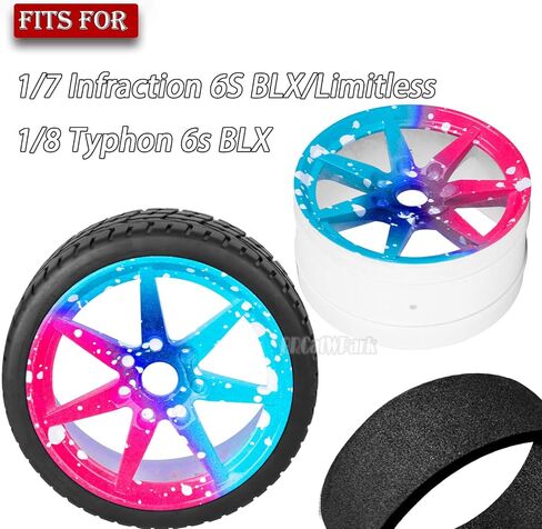 إطارات الطرق السريعة RC لـ 1/7 من الانتهاك 6S BLX/LIMINLING ، 1/8 TYPHON 6S BLX ، 7 متحدثة حافة العجلات والإطارات على الطرق السريعة المطاطية RC إطارات الانجراف ، سطح الكربون (أسود) in Kuwait