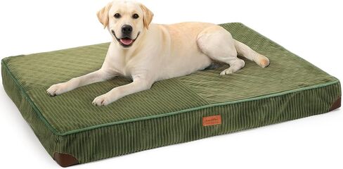 FUKUMARU Dog Bed, Plush Corduroy Orthopedic Dog Beds with Washable Cover, Large Waterproof Dogs Bed for Crate, Egg Crate Foam Support Pet Mat, Cozy Pet Bed Mat with Anti-Slip Bottom, Green in Saudi Arabia