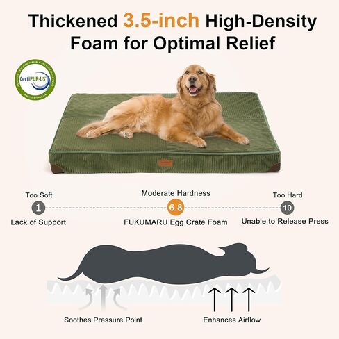 FUKUMARU Dog Bed, Plush Corduroy Orthopedic Dog Beds with Washable Cover, Large Waterproof Dogs Bed for Crate, Egg Crate Foam Support Pet Mat, Cozy Pet Bed Mat with Anti-Slip Bottom, Green in Saudi Arabia