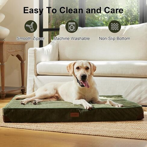 FUKUMARU Dog Bed, Plush Corduroy Orthopedic Dog Beds with Washable Cover, Large Waterproof Dogs Bed for Crate, Egg Crate Foam Support Pet Mat, Cozy Pet Bed Mat with Anti-Slip Bottom, Green in Saudi Arabia