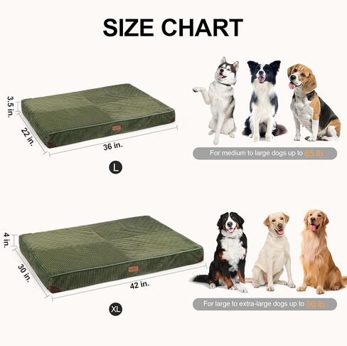 FUKUMARU Dog Bed, Plush Corduroy Orthopedic Dog Beds with Washable Cover, Large Waterproof Dogs Bed for Crate, Egg Crate Foam Support Pet Mat, Cozy Pet Bed Mat with Anti-Slip Bottom, Green in Saudi Arabia