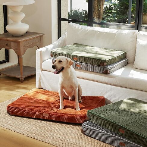 FUKUMARU Dog Bed, Plush Corduroy Orthopedic Dog Beds with Washable Cover, Large Waterproof Dogs Bed for Crate, Egg Crate Foam Support Pet Mat, Cozy Pet Bed Mat with Anti-Slip Bottom, Green in Saudi Arabia