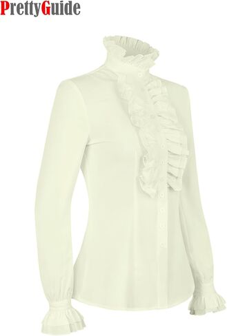 PrettyGuide Women's Victorian Blouse Retro Stand-Up Collar Lotus Ruffle Long Sleeve Gothic Shirt Tops in Kuwait