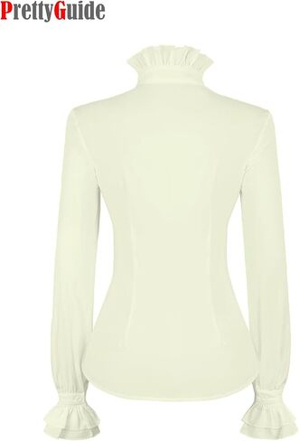 PrettyGuide Women's Victorian Blouse Retro Stand-Up Collar Lotus Ruffle Long Sleeve Gothic Shirt Tops in Kuwait