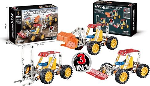 3-in-1 Metal Building Block Vehicle Set, 122 Pieces, Colorful Models (15.7 x 11 x 9.8 in), for Ages 8+ in Saudi Arabia