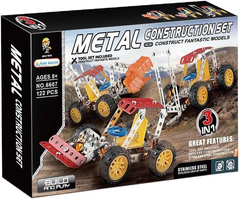 3-in-1 Metal Building Block Vehicle Set, 122 Pieces, Colorful Models (15.7 x 11 x 9.8 in), for Ages 8+ in Saudi Arabia