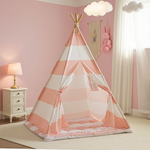 Teepee Tent for Kids with Carry Bag, Washable Playhouse for Indoor Use, Ideal Play Tent for Girls and Boys, Stripe Black in Kuwait