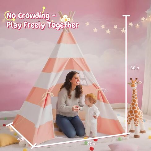 Teepee Tent for Kids with Carry Bag, Washable Playhouse for Indoor Use, Ideal Play Tent for Girls and Boys, Stripe Black in Kuwait
