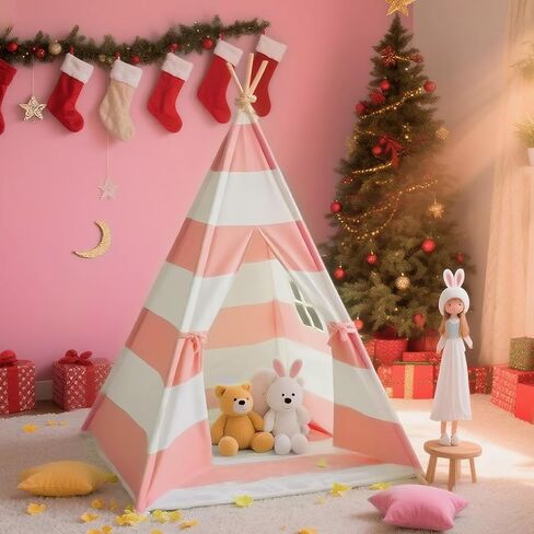 Teepee Tent for Kids with Carry Bag, Washable Playhouse for Indoor Use, Ideal Play Tent for Girls and Boys, Stripe Black in Kuwait