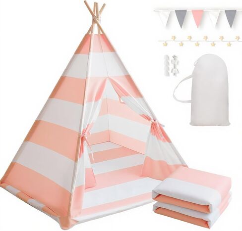Teepee Tent for Kids with Carry Bag, Washable Playhouse for Indoor Use, Ideal Play Tent for Girls and Boys, Stripe Black in Kuwait
