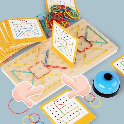 Montessori Geoboard with Rubber Bands | 2-Player Educational Board Game for Kids Ages 3-8 | STEM Math Manipulatives & Fine Motor Skills Toys | Sensory Learning Activity for Preschool, Kindergarten in Saudi Arabia