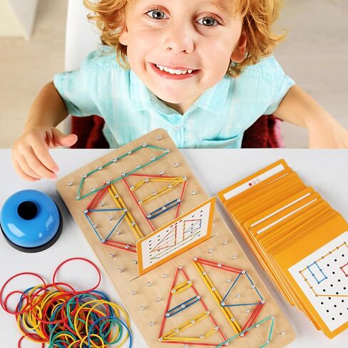 Montessori Geoboard with Rubber Bands | 2-Player Educational Board Game for Kids Ages 3-8 | STEM Math Manipulatives & Fine Motor Skills Toys | Sensory Learning Activity for Preschool, Kindergarten in Saudi Arabia
