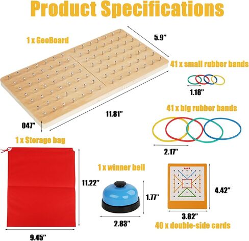 Montessori Geoboard with Rubber Bands | 2-Player Educational Board Game for Kids Ages 3-8 | STEM Math Manipulatives & Fine Motor Skills Toys | Sensory Learning Activity for Preschool, Kindergarten in Saudi Arabia
