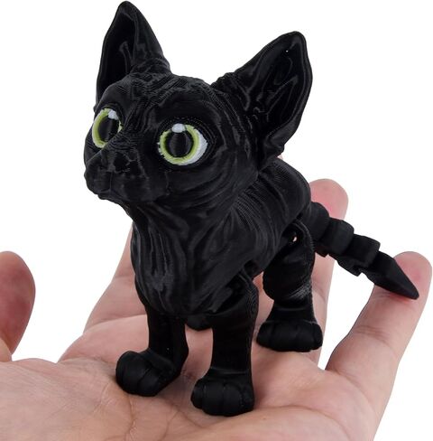 3D Printed Cat Fidget Toys, Realistic Sphynx Cat Figure with Multi Joints Movable, Cute Animal Executive Desk Toy for Kitty Lovers and Pet Collectors (Black) in Saudi Arabia