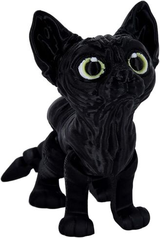 3D Printed Cat Fidget Toys, Realistic Sphynx Cat Figure with Multi Joints Movable, Cute Animal Executive Desk Toy for Kitty Lovers and Pet Collectors (Black) in Saudi Arabia