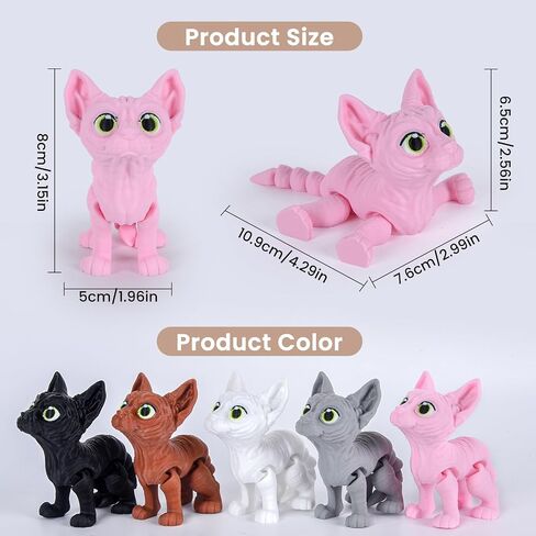 3D Printed Cat Fidget Toys, Realistic Sphynx Cat Figure with Multi Joints Movable, Cute Animal Executive Desk Toy for Kitty Lovers and Pet Collectors (Black) in Saudi Arabia