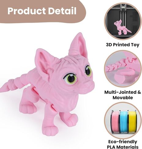 3D Printed Cat Fidget Toys, Realistic Sphynx Cat Figure with Multi Joints Movable, Cute Animal Executive Desk Toy for Kitty Lovers and Pet Collectors (Black) in Saudi Arabia