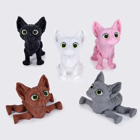 3D Printed Cat Fidget Toys, Realistic Sphynx Cat Figure with Multi Joints Movable, Cute Animal Executive Desk Toy for Kitty Lovers and Pet Collectors (Black) in Saudi Arabia
