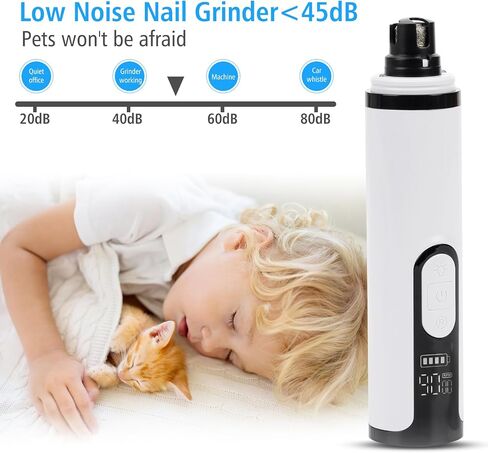 Pet Nail Grinder for Dogs and Cats - Super Quiet and Low Vibration Electric Dog Nail Grinder with 2 LED Lights - USB Rechargeable and Cordless - 3 Speeds - Small to Large Pets (White) in Saudi Arabia