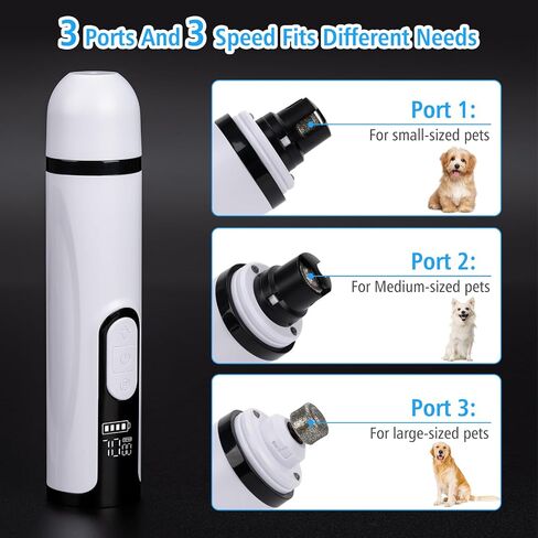 Pet Nail Grinder for Dogs and Cats - Super Quiet and Low Vibration Electric Dog Nail Grinder with 2 LED Lights - USB Rechargeable and Cordless - 3 Speeds - Small to Large Pets (White) in Saudi Arabia