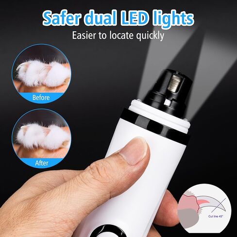Pet Nail Grinder for Dogs and Cats - Super Quiet and Low Vibration Electric Dog Nail Grinder with 2 LED Lights - USB Rechargeable and Cordless - 3 Speeds - Small to Large Pets (White) in Saudi Arabia