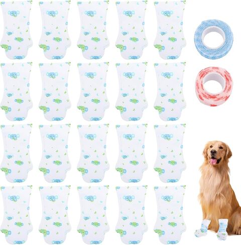 20pcs Single-Used Dog Booties, Waterproof Injured Paw Socks Protector Stop Licking with Adjustable Bandage Cover Breathable Pet Shoes Boots for Medium Dogs & Cats in Saudi Arabia