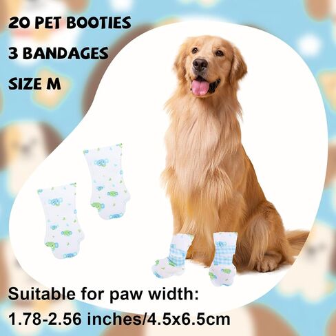 20pcs Single-Used Dog Booties, Waterproof Injured Paw Socks Protector Stop Licking with Adjustable Bandage Cover Breathable Pet Shoes Boots for Medium Dogs & Cats in Saudi Arabia